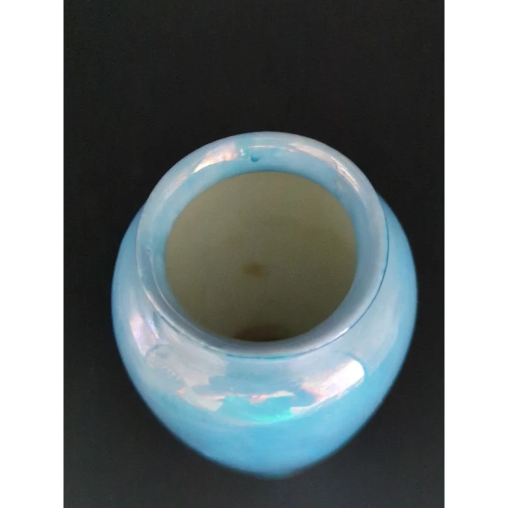 Vintage Blue Luster Dogwood Flower Vase 3.75 Inch Porcelain Ginger Jar Japan